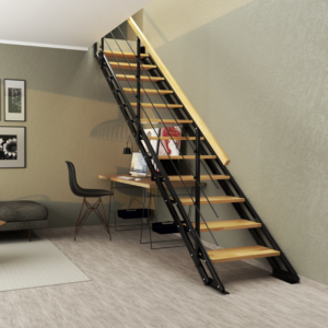 Escalier droit SYNTH en métal avec marches en bois - Personnalisable - Escalier en kit