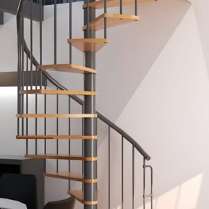 Escalier en colimaçon métallique BARI - Hauteur jusqu'à 376 cm - Marches en hêtre verni