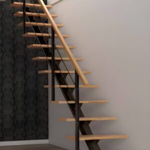 Escalier à limon central OMEGA - Pour une hauteur de 279 - 284 cm - Escalier droit avec 13 marches en hêtre