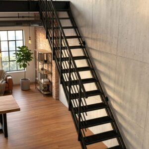 Escalier métallique ARROW-G - Escalier droit avec marches métalliques - Largeur : 71 cm - Rambarde incluse