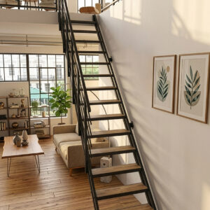 Escalier métallique ARROW-O - Escalier droit avec marches métalliques - Largeur : 71 cm - Rambarde incluse