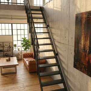 Escalier métallique ARROW-H - Escalier droit avec marches métalliques - Largeur : 71 cm - Rambarde incluse