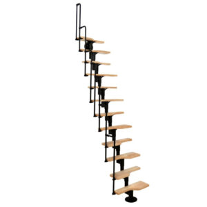 Échelle de grenier multifonctionnelle SWIRL avec rampe – Métal noir avec marches en hêtre